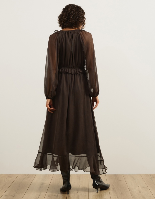Atmos&Here - Tyla V-Neck Boho Midi Dress with Ruffle Detail