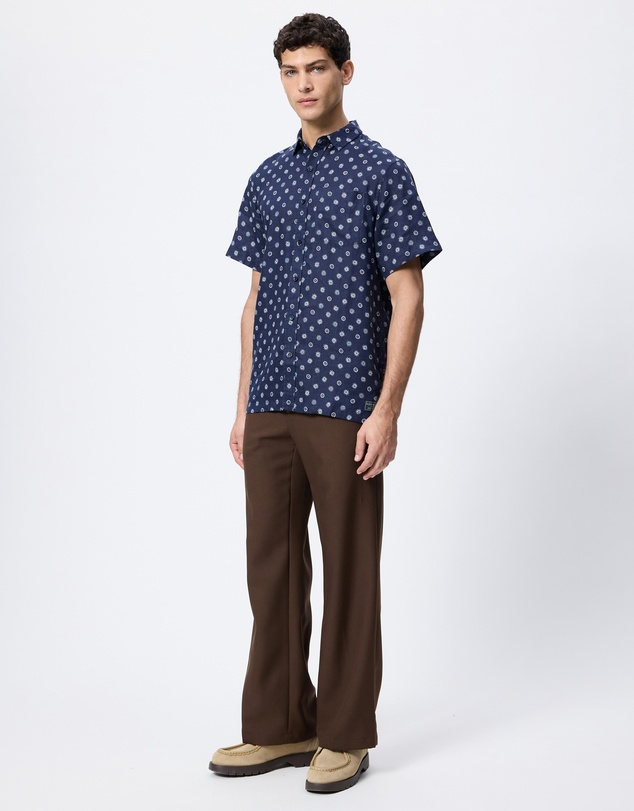 Scotch & Soda - Printed Linen Regular Fit Short Sleeve Shirt