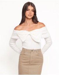 Petal & Pup - Helene Bow Off Shoulder Knit Sweater - Ivory