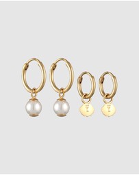 Elli Jewelry - Earrings Creoles Shell Pendant Set of 2 with Shell Core Pearl in 925 Sterling Silver Gold Plated