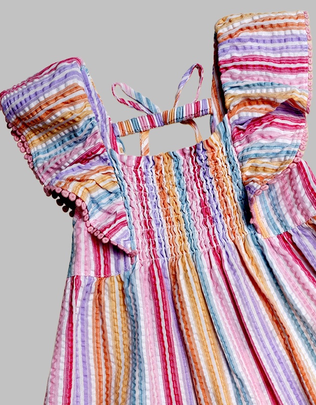 Huxbaby - Rainbow Stripe Shirred Frill Dress - Babies-Teens