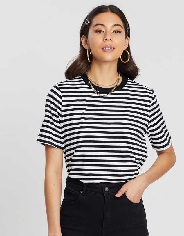 Dazie - Beverly Stripe Short Sleeve Crew Neck Tee