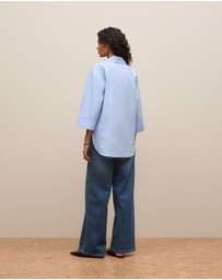 Trenery - Yarn Dyed Cotton Poplin Half Sleeve Shirt in Sky