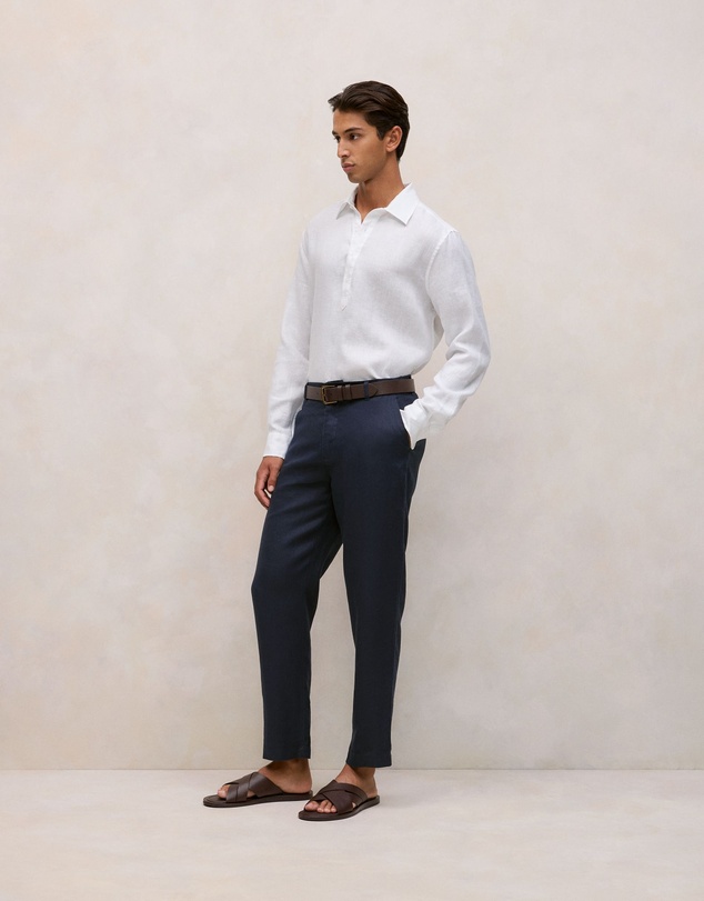Trenery - Linen Half Placket Shirt in White