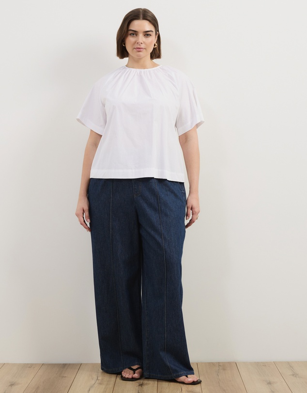 Atmos&Here Curvy - Tirsa Cotton Gathered SS Top