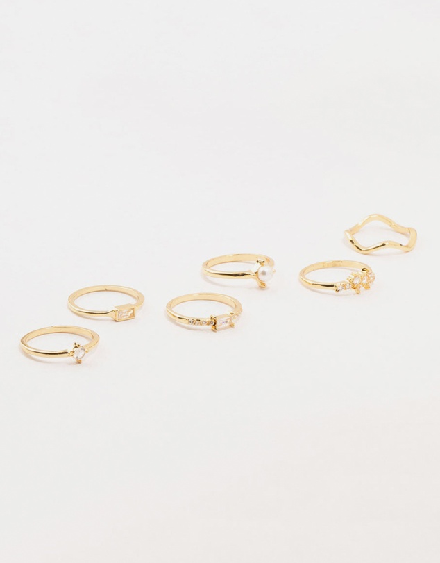 Lovisa - Gold Plated Pearl Cluster Rings 6-Pack