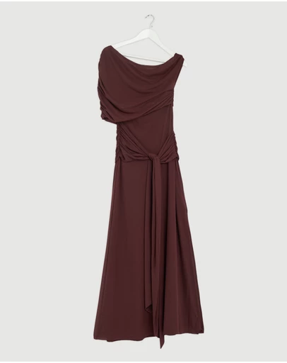 Revibe - Repaired CHANCERY Margot One Shoulder Drape Mesh Maxi Dress - AU 6