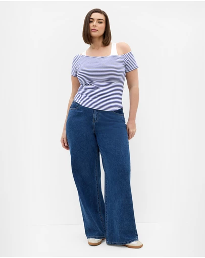City Chic - Off Shoulder Stripe Double Layer Top