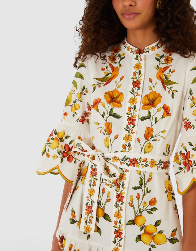 Farm Rio - Lemon Bouquet Off-White Mini Dress