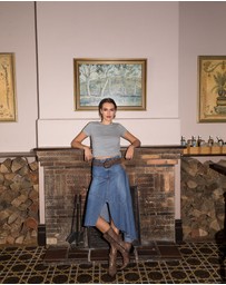 Love and Nostalgia - Little Wildflower Denim Midi Skirt