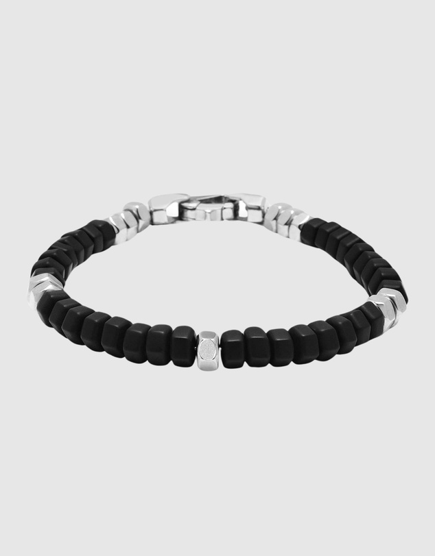 Nialaya Jewellery - Men's Hexagon Beaded Bracelet with Black Onyx and Silver