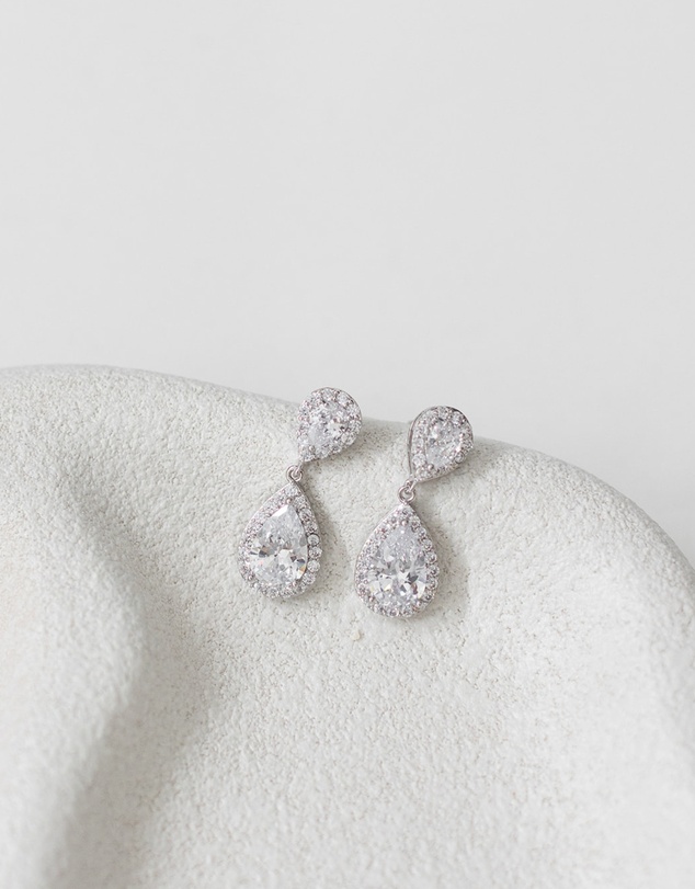 The White Collection - Sophie - Classic Double Teardrop Silver Bridal Earrings