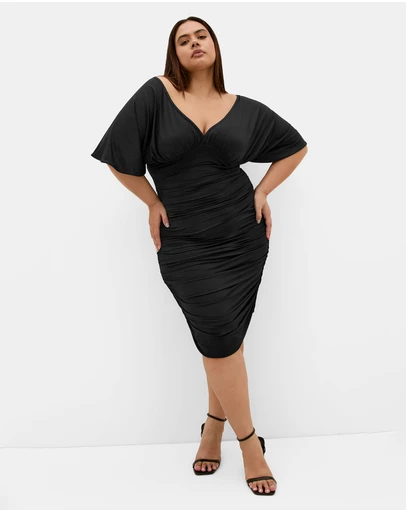 City Chic - Plus size Tilly Ruched Mini Dress - black