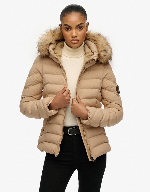Superdry - Fuji Faux Fur Slim Fit Hood Padded Jacket