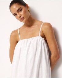 AERE - Liv Linen Gathered Neckline Midi Dress