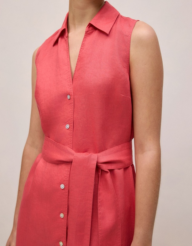 Trenery - Linen Sleeveless Shirt Dress in Crimson