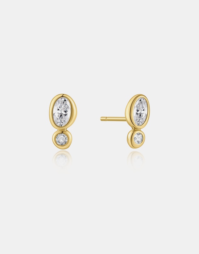 Ania Haie - Gold Bezel Organic Pebble & Round Stud Earrings