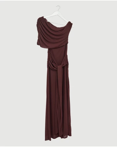 Revibe - Repaired CHANCERY Margot One Shoulder Drape Mesh Maxi Dress - AU 8
