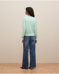 Trenery - Merino Classic Crew Cardigan in Peppermint