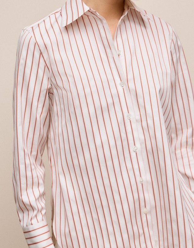 Trenery - Cotton Poplin Jacquard Stripe Shirt in Pink Rose