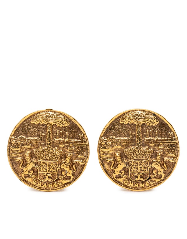 Pre-Loved by Azura Reborn - Pre-Loved Gold Plated Medallion Coat of Arms Clip on Earrings