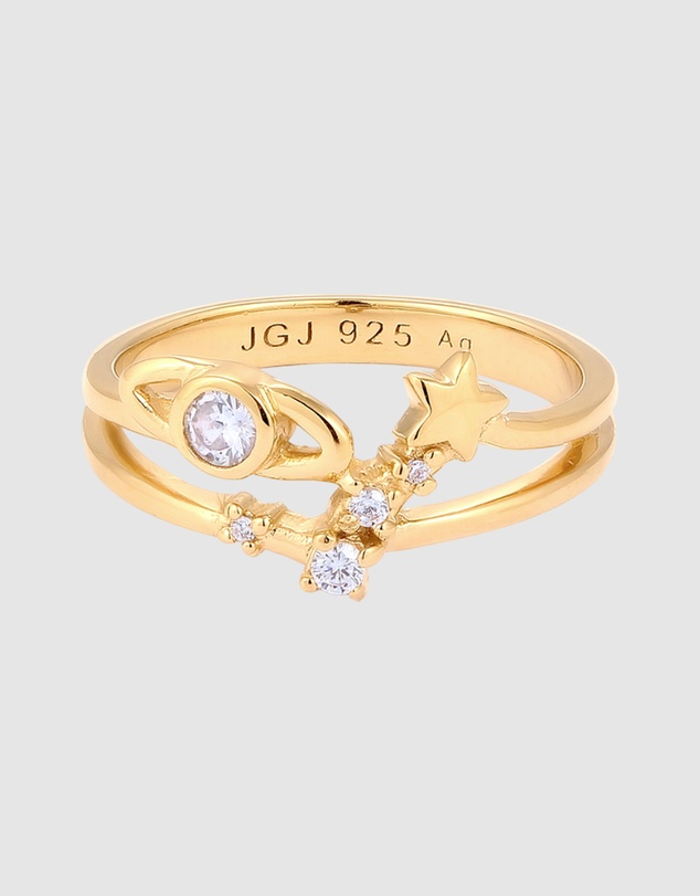 Elli Jewelry - Ring Zirconia Moon 925 Sterling Silver Gold-Plated