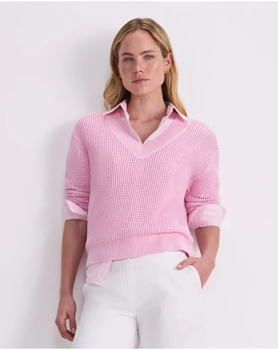 Sportscraft - Cotton Crochet V Neck Knit