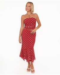 Petal & Pup - Tullia Mesh Midi Skirt - Red Polka Dot