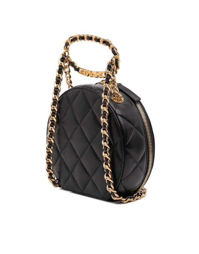 Pre-Loved by Azura Reborn - Pre-Loved Quilted Lambskin Oval Logo Chain Top Handle Round Clutch on Chain