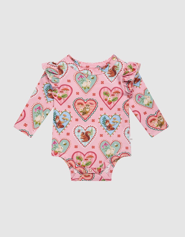 Fleur Harris - 'Woodland Love' Frill Bodysuit in Peach