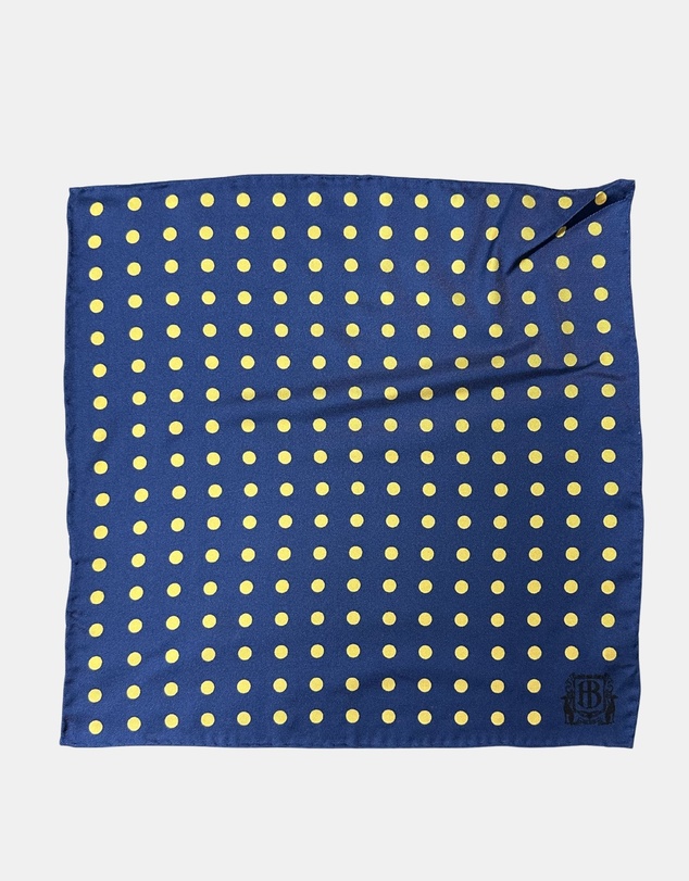 Henry Bucks - HENRY BUCKS Polka Dot Pocket Square NAVY/YELLOW