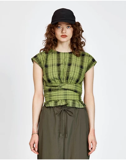 bul - Sarang Top Olive Black Check