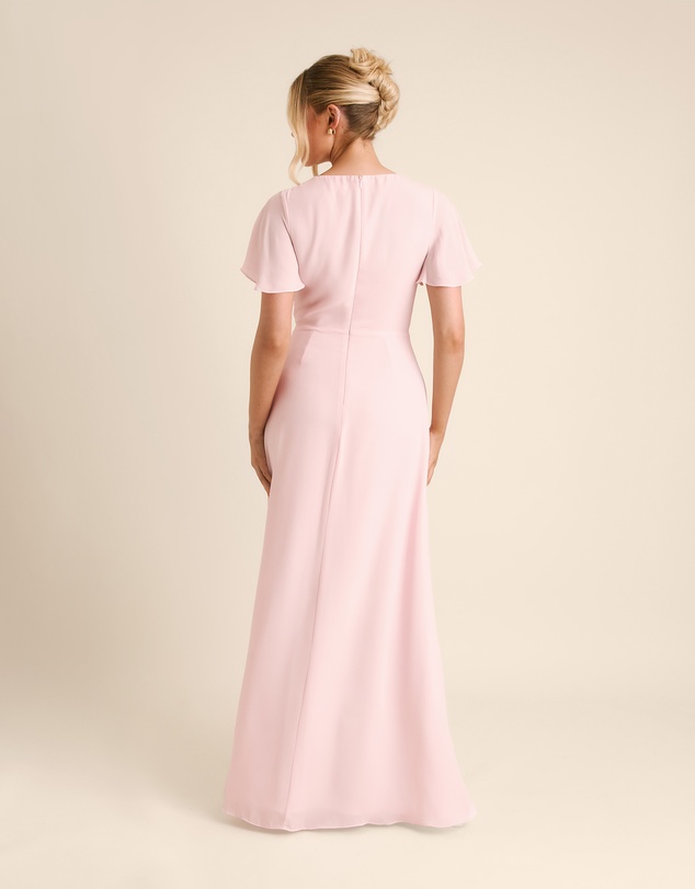 Six Stories - Knot Front Flutter Sleeve Chiffon Bridesmaid Dress