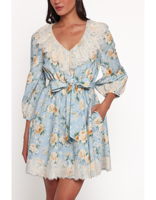 Petal & Pup - Jalen Long Sleeve Mini Dress - Blue Vintage Floral