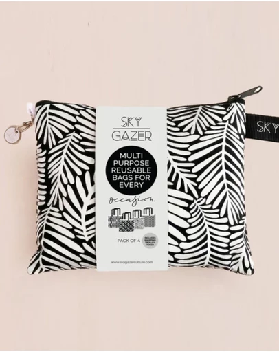 Sky Gazer - Multi-Use Reusable Bags (Pack of 4)- Black Palm