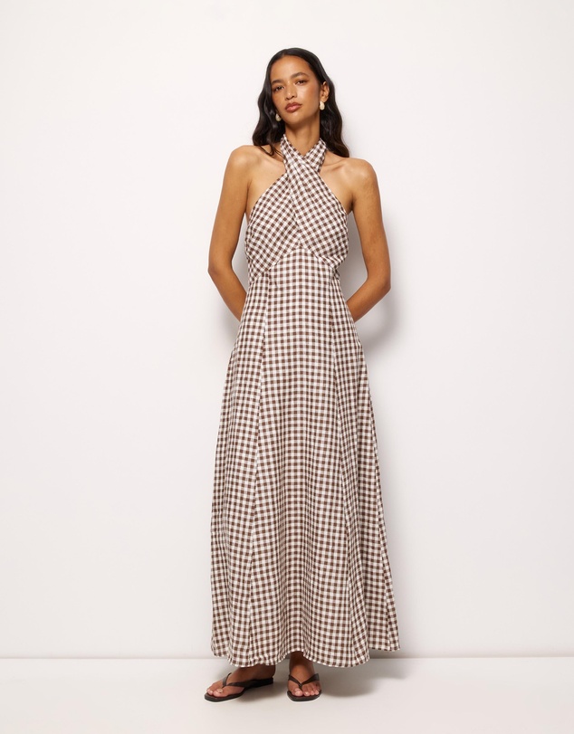 AERE - Nolana Gingham Halter Maxi Dress