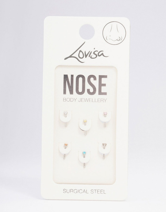 Lovisa - Surgical Steel Dainty Diamante Nose Hook 6-Pack