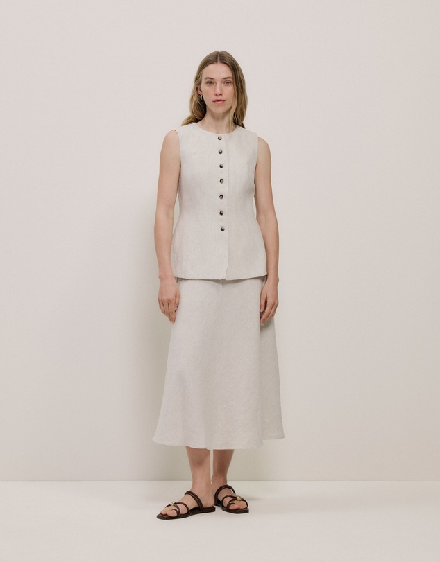 Trenery - Yarn Dyed Linen Bias Slip Skirt in Flax