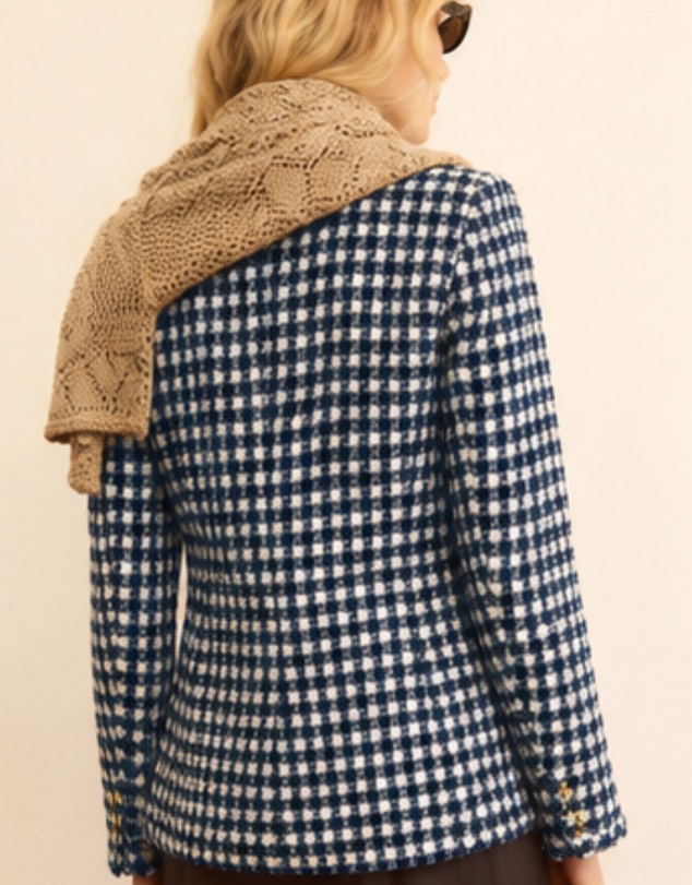Emme | Max Mara Group - Navy Checkered Cotton Blend Jacket