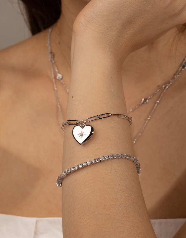 Wanderlust + Co - Heart Silver Locket Bracelet