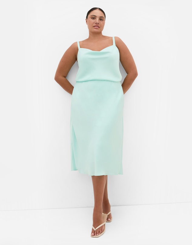 City Chic - Plus Size Miranda Satin Midi Skirt - spearmint