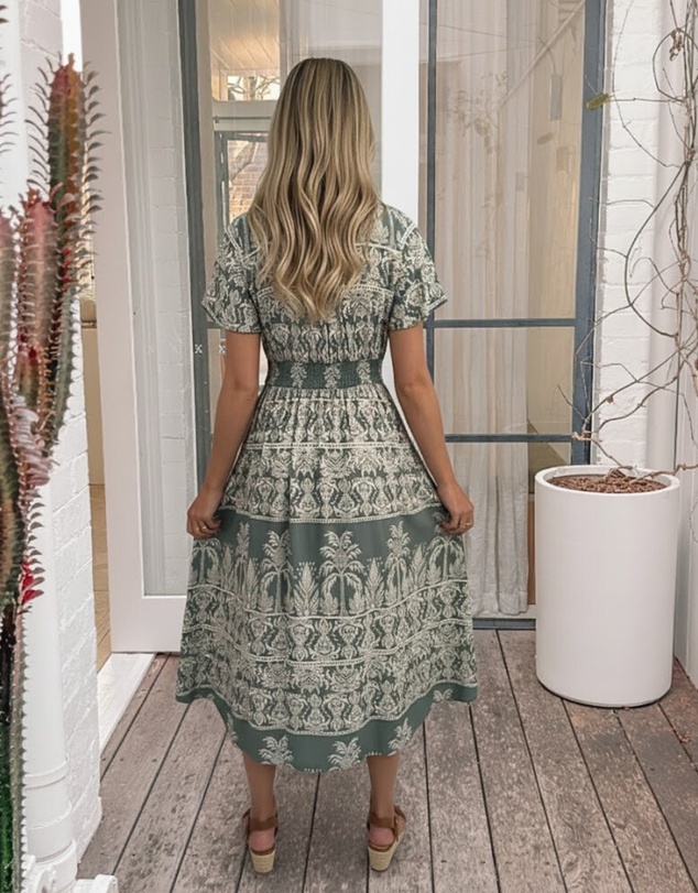 Esther & Co - Armenia Dress - Green Print