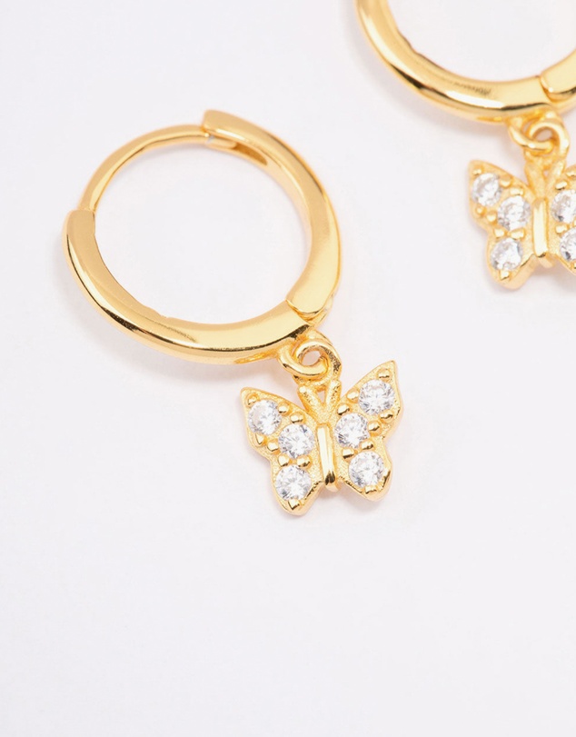 Lovisa - Gold Plated Sterling Silver Cubic Zirconia Butterfly Huggie Earrings