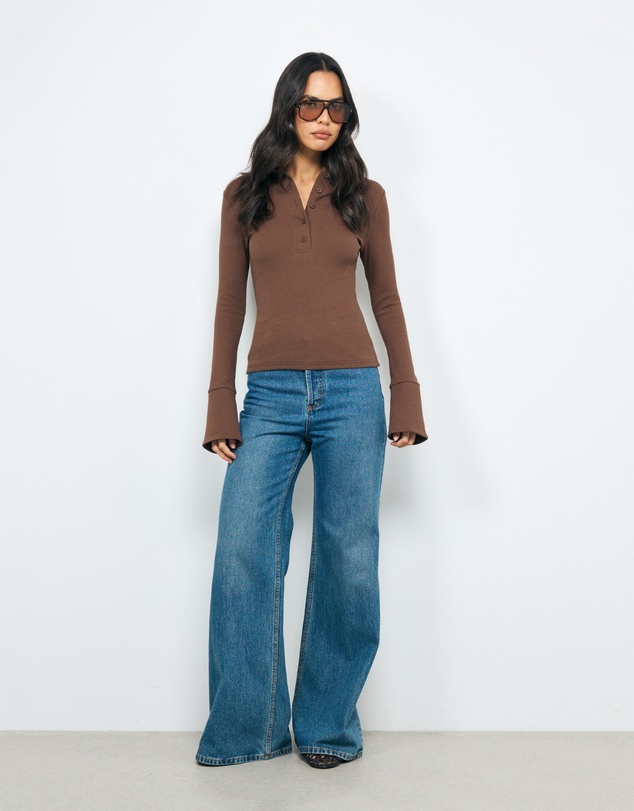 AERE - Indie LS Rib Polo Top