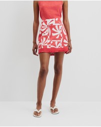 Country Road - Organically Grown Linen Print Fray Mini Skirt