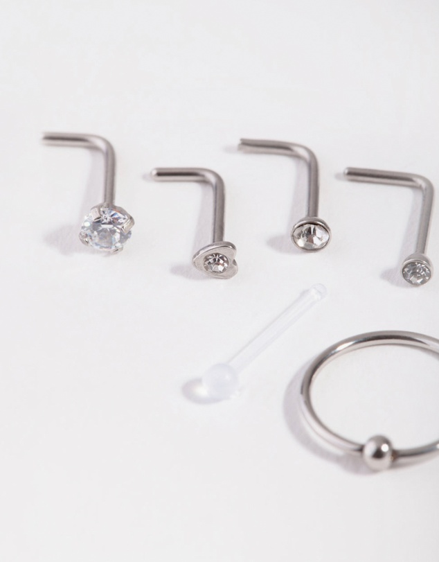 Lovisa - Silver Mixed Diamante Nose Stud 6-Pack