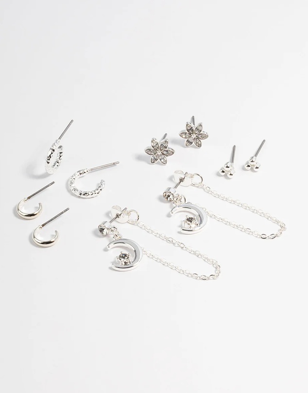 Lovisa - Silver Celestial Stacker Earrings 5-Pack