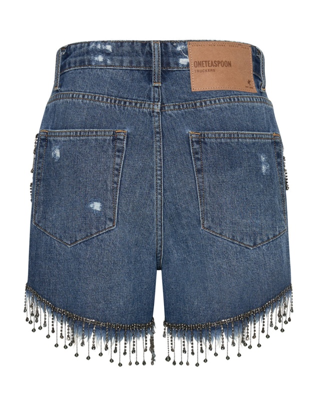 ONE TEASPOON - Razzle Dazzle Truckers Mid Waist Relaxed Shorts Blue
