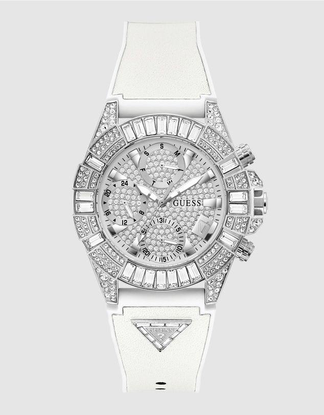 GUESS - ICONIC 40 Glamour 39mm Silver-Tone Case White Silicone Strap