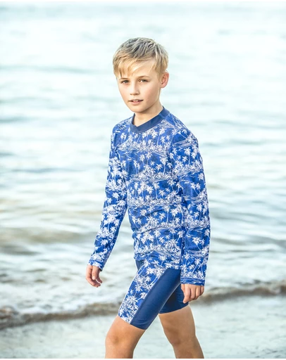 Bluesalt Beachwear - Hawaiian Palms Long Sleeve Rash Top and Matching Jammer Pant Set